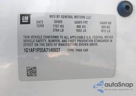 2010 Chevrolet Cobalt Lt from USA, damaged, VIN 1G1AF1F55A7149937